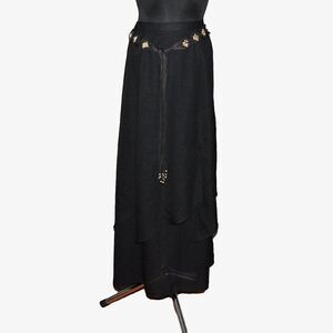 Vintage Layered Black Tiered Maxi Skirt w/ Beaded Belt Sz 12